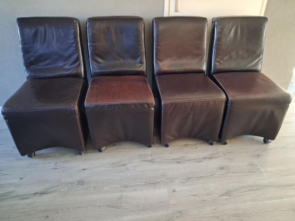 4 leren eetkamerstoelen, Ophalen, Bruin, Vijf, Zes of meer stoelen