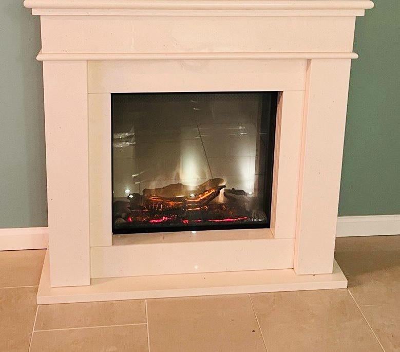 Schouw met elektrische sierhaard natuursteen - Faber, Ophalen, Zo goed als nieuw, Vrijstaande haard, Elektrische haard
