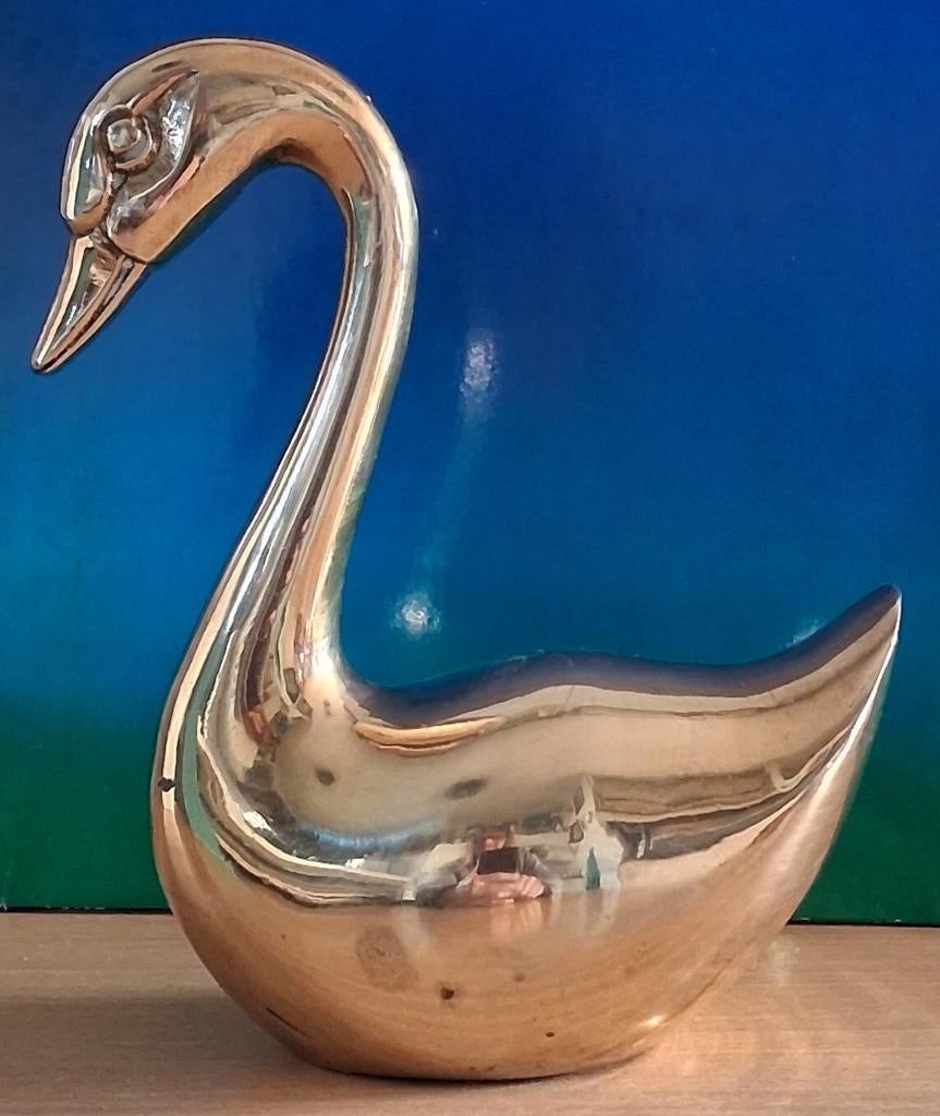 Gans. Messing.  Ca '70/'80.     15 cm., Ophalen, Zo goed als nieuw, Vogel, Beeldje of Figuurtje