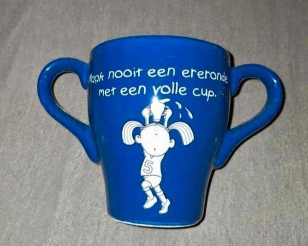 Blauwe mokken met grappige teksten - Set van 2. Blue band, Huis en Inrichting, Keuken | Servies, Gebruikt, Keramiek, Ophalen of Verzenden