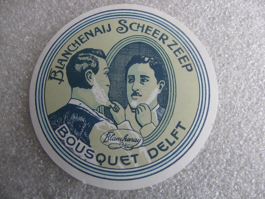 Oud Etiket - Blanchenaij Scheerzeep / Bousquet Delft 6.5 cm, Verzenden, Gebruikt, Overige typen