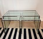 Vintage mimiset bijzettafels verchroomd frame met glas, Huis en Inrichting, Ophalen of Verzenden, Gebruikt, Rechthoekig, Glas