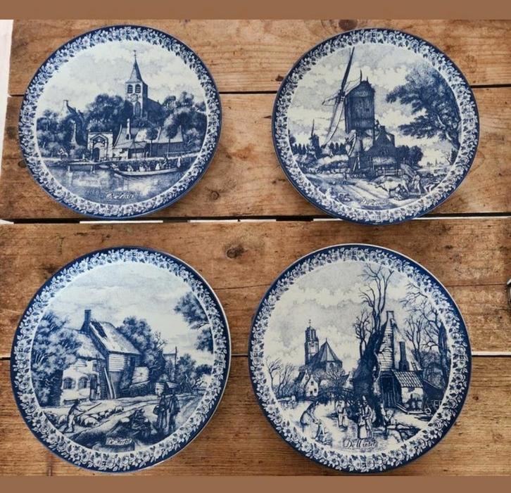 Delfts Blauw wandborden set 'De Lente' en 'De Winter', Antiek en Kunst, Antiek | Wandborden en Tegels, Ophalen of Verzenden
