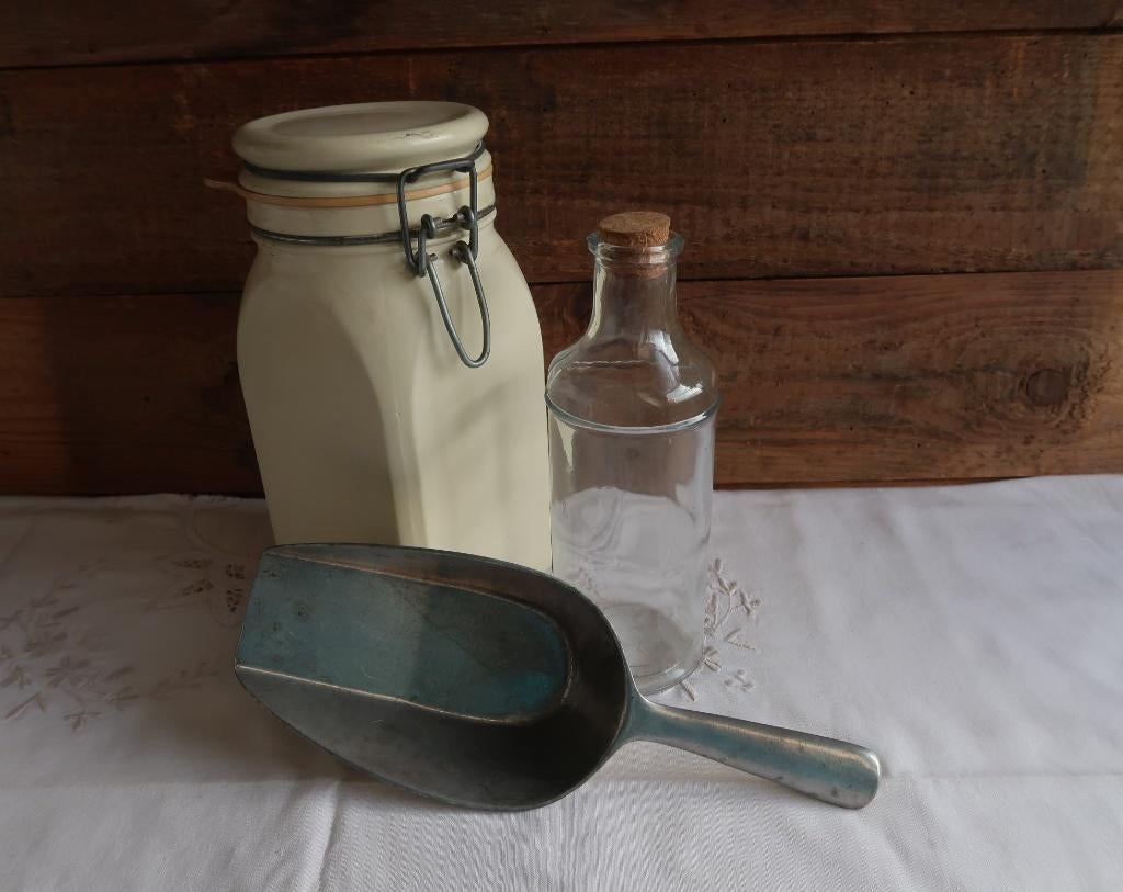 Brocante grote gruttersschep + beugel pot + fles met kurk, Ophalen of Verzenden