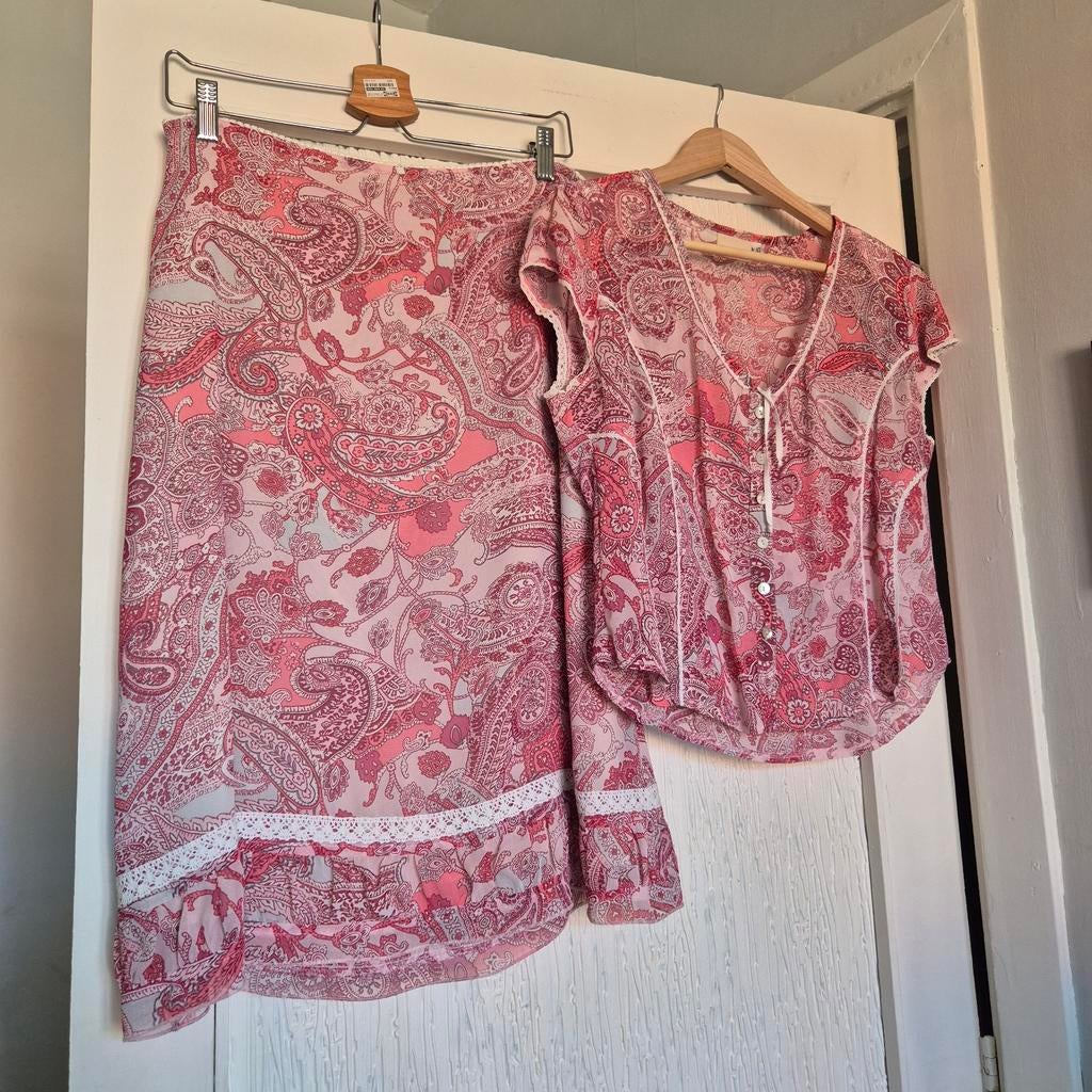 Vintage Frou Frou Zomersetje - Roze Paisley 42 | XL, Maat 42/44 (L), Ophalen of Verzenden, Zo goed als nieuw, Vintage