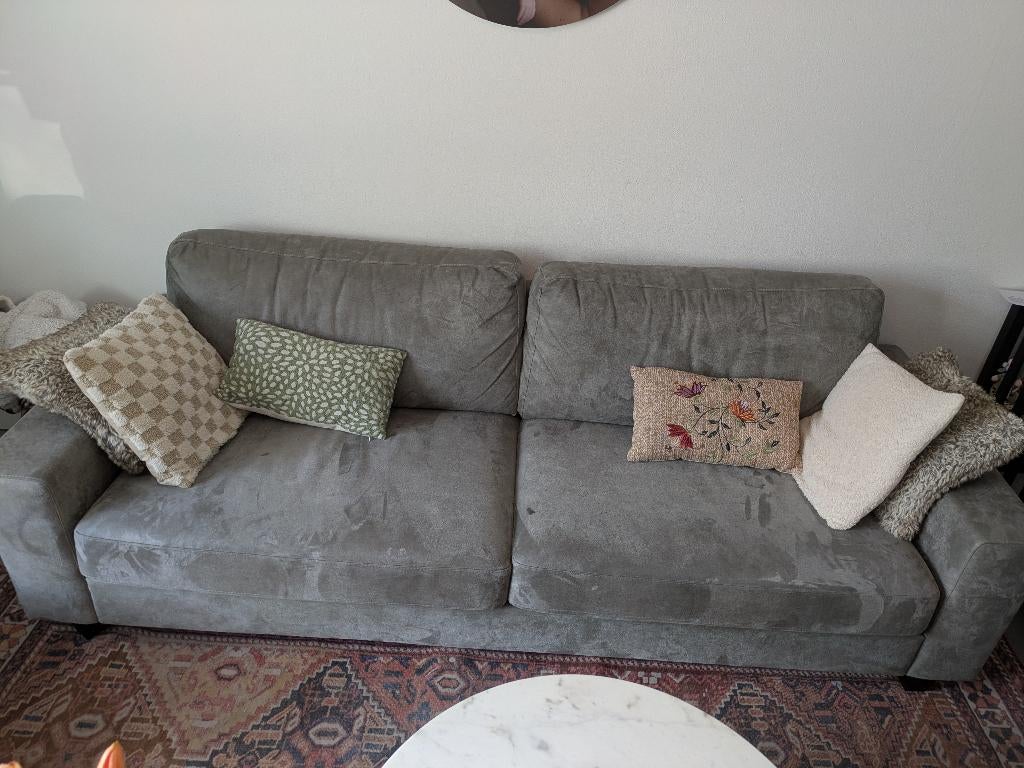 3zits bank grijs microleder, Huis en Inrichting, Banken | Bankstellen, Ophalen, Gebruikt, Driepersoons, 75 tot 100 cm