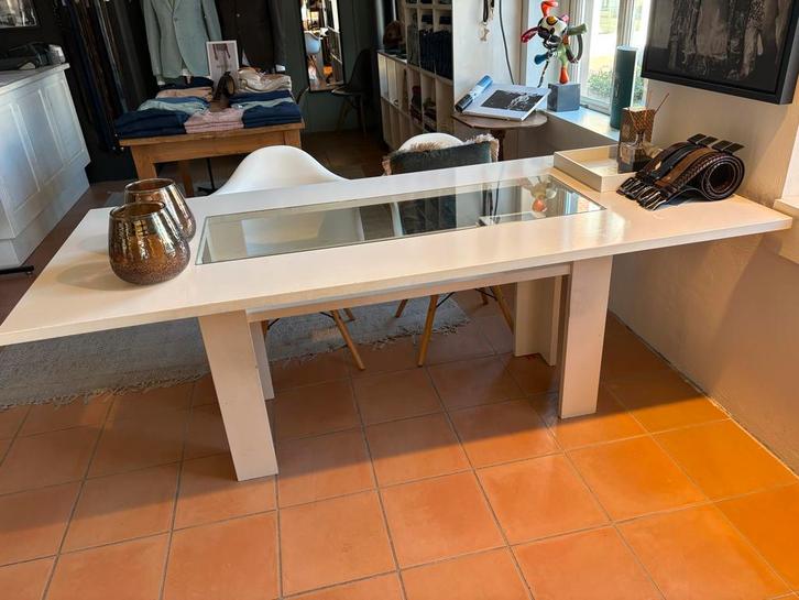 Gelderland eettafel Jan Des Bouvrie 90x200cm met glasplaat, Huis en Inrichting, Tafels | Eettafels, Gebruikt, 50 tot 100 cm, 150 tot 200 cm
