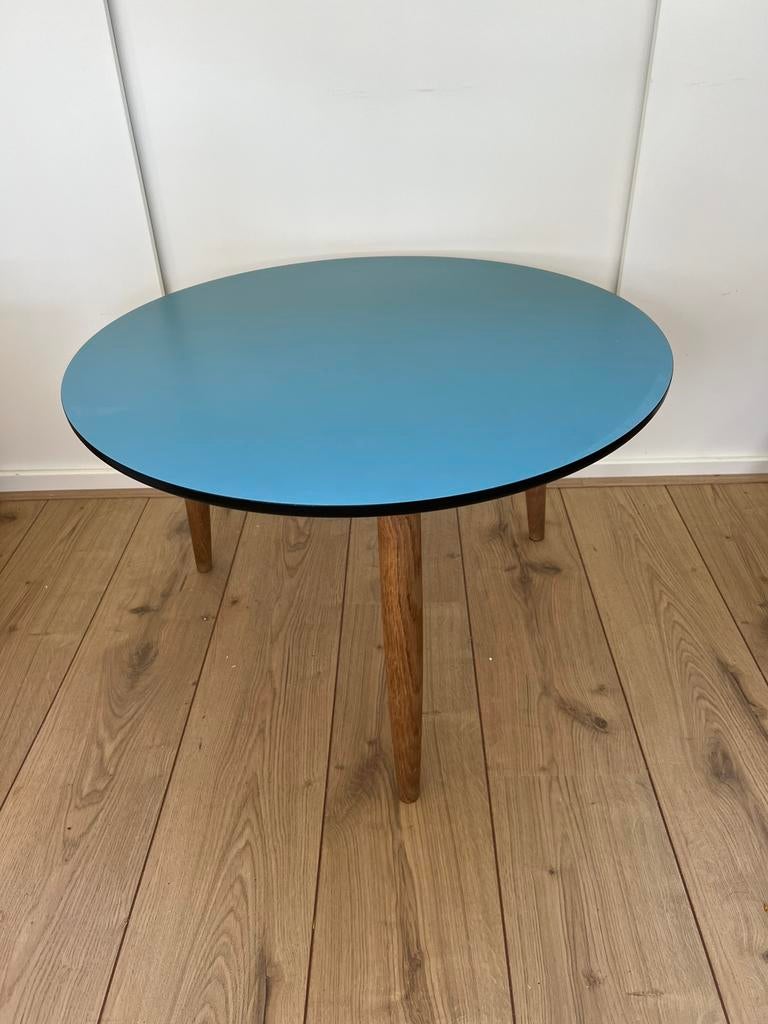 Ronde salontafel petrolkleurig, Huis en Inrichting, Tafels | Salontafels, Ophalen, Gebruikt, 50 tot 100 cm, Rond