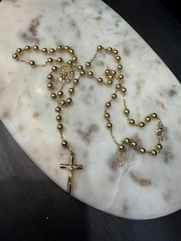 14k Rozenkrans ketting unisex, Sieraden, Tassen en Uiterlijk, Kettingen, Ophalen of Verzenden, Nieuw, Goud