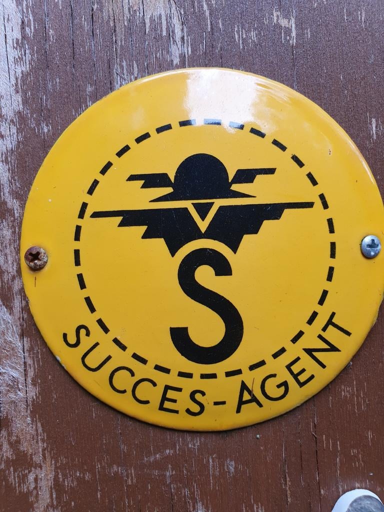 Vintage Geëmailleerd Succes-Agent Plaatje - Zeldzaam!, Antiek en Kunst, Antiek | Emaille, Ophalen of Verzenden