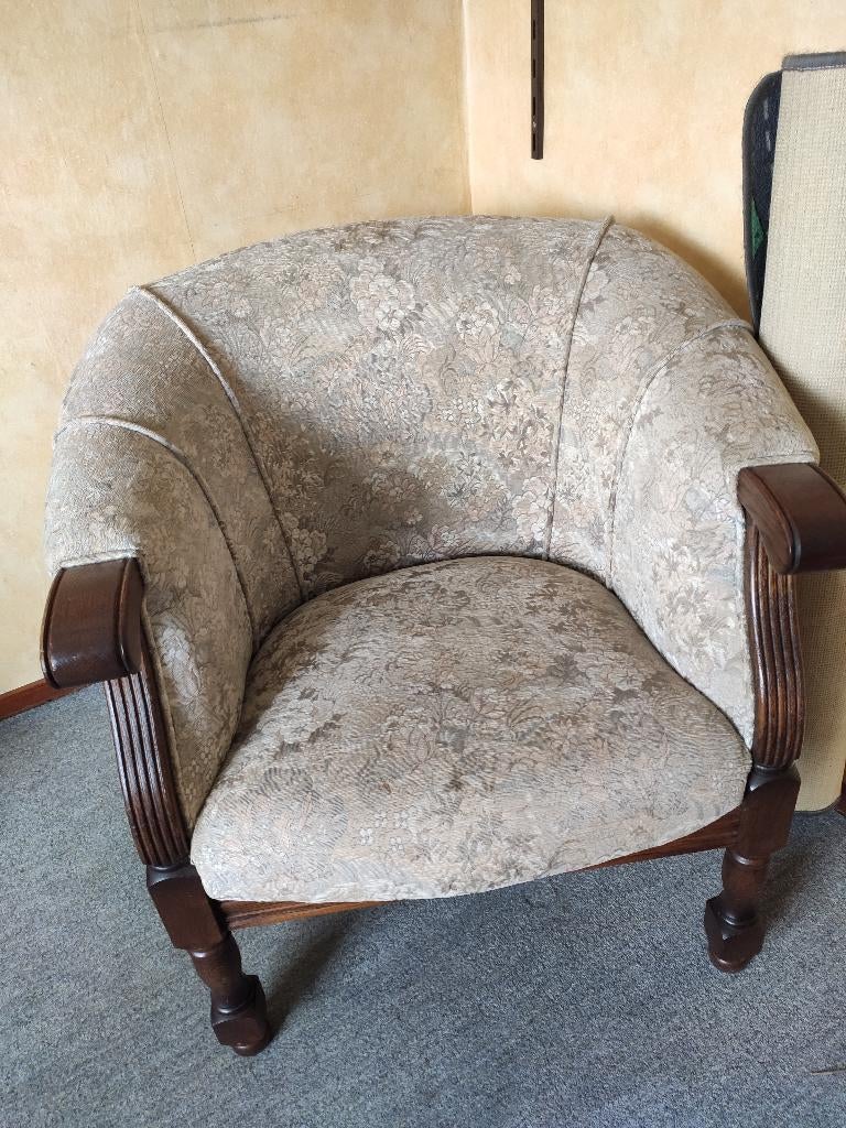 Klassiek, eiken fauteuil., Ophalen, Gebruikt, 75 tot 100 cm, Stof