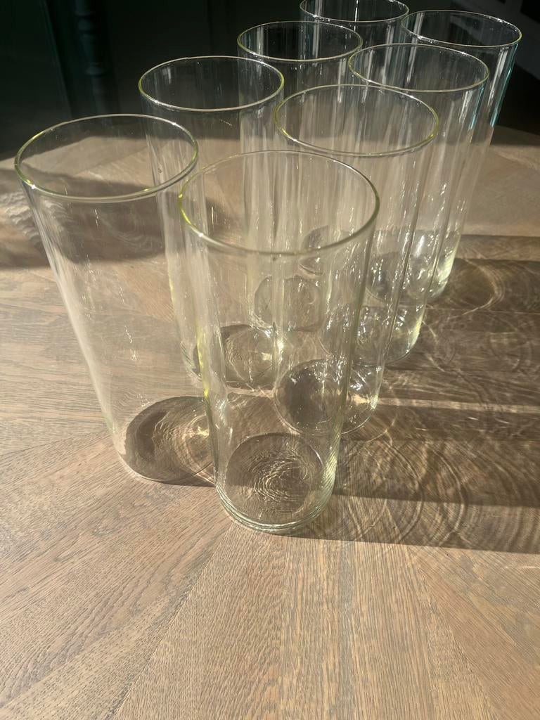 8 glazen cilinder vazen - 24 cm hoog, Huis en Inrichting, Woonaccessoires | Vazen, Ophalen, Zo goed als nieuw, Overige kleuren