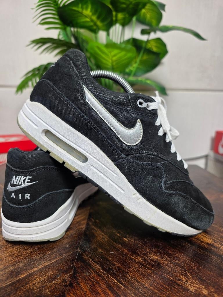 Nike Air Max 1 Premium Black Metallic Silver White maat 42,5, Zwart, Nike, Ophalen of Verzenden, Nike