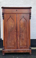 antieke mahonie kast met planken en lade, 102 cm breed