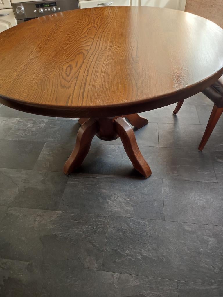 Massief eiken ronde eettafel doorsnee 1,20 meter, Ophalen, Rond, 100 tot 150 cm, 100 tot 150 cm