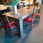 6 eiken knopstoelen 2 met en 4 zonder arm, Ophalen of Verzenden, Bruin, Hout, Vijf, Zes of meer stoelen