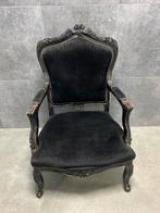 Antieke decoratieve stoel, zwart met goudkleurige accenten, Ophalen of Verzenden