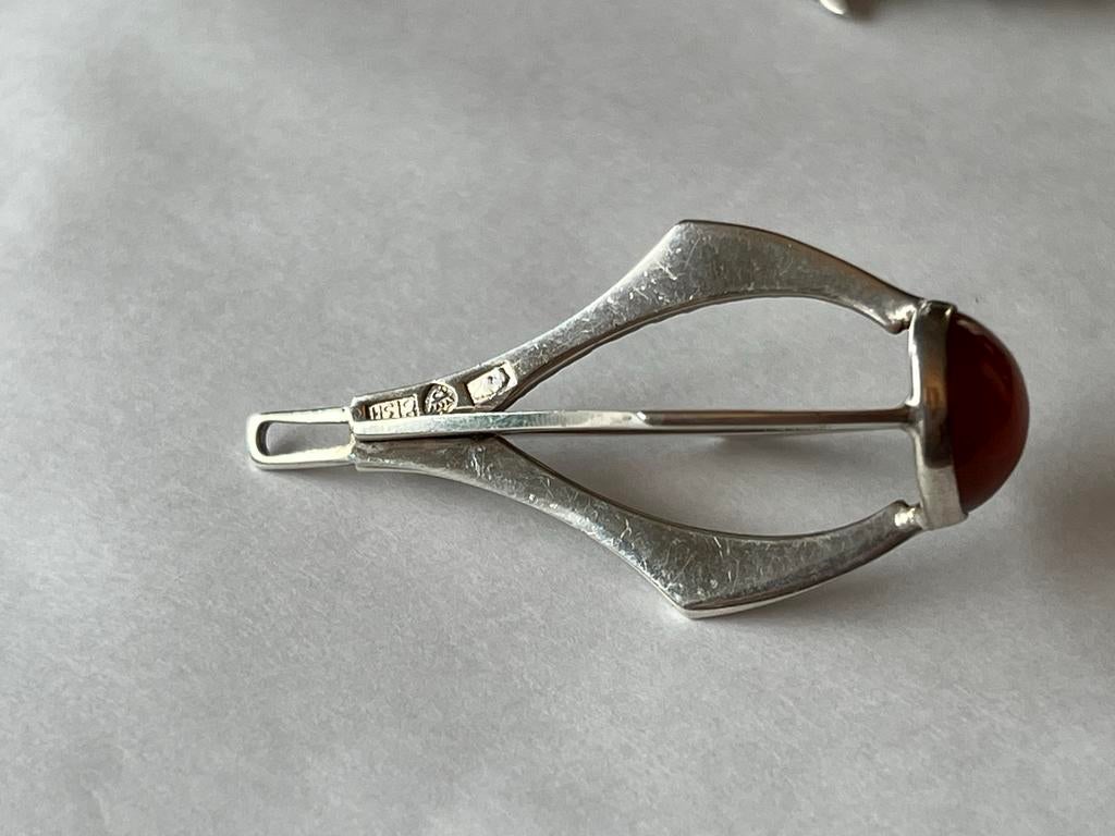 Art Deco Zilveren Hanger met Cornalijn - Gekeurd & Gesigneer, Sieraden, Tassen en Uiterlijk, Verzenden, Zo goed als nieuw, Zilver
