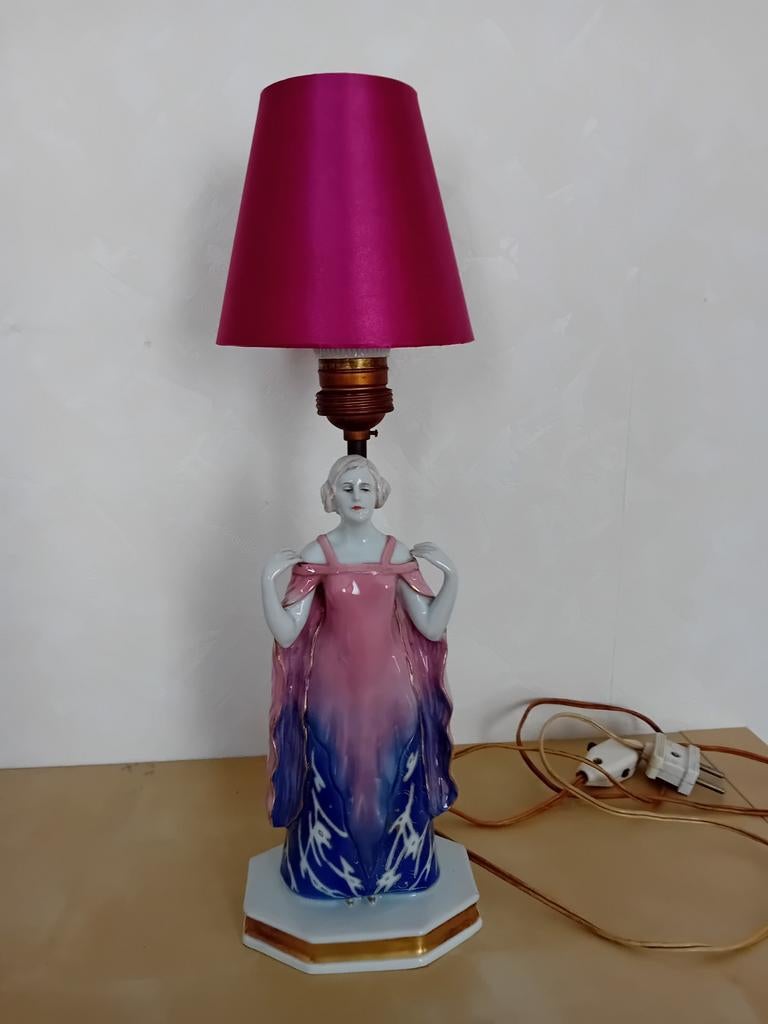 LAMP ART DECO VOLKSTEDT ENS PORSELEIN LAMP 1925, Antiek en Kunst, Antiek | Keramiek en Aardewerk, Ophalen of Verzenden