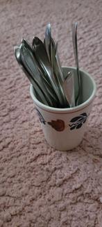 Boerenbont beker met vorkjes - Zo goed als nieuw, Ophalen of Verzenden, Zo goed als nieuw, Rvs of Chroom, Los bestek