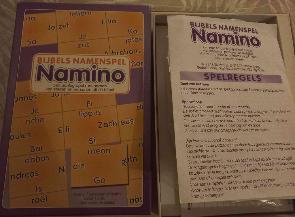 Namino Bijbels namenspel, Hobby en Vrije tijd, Gezelschapsspellen | Bordspellen, Vijf spelers of meer, Ophalen of Verzenden, Zo goed als nieuw