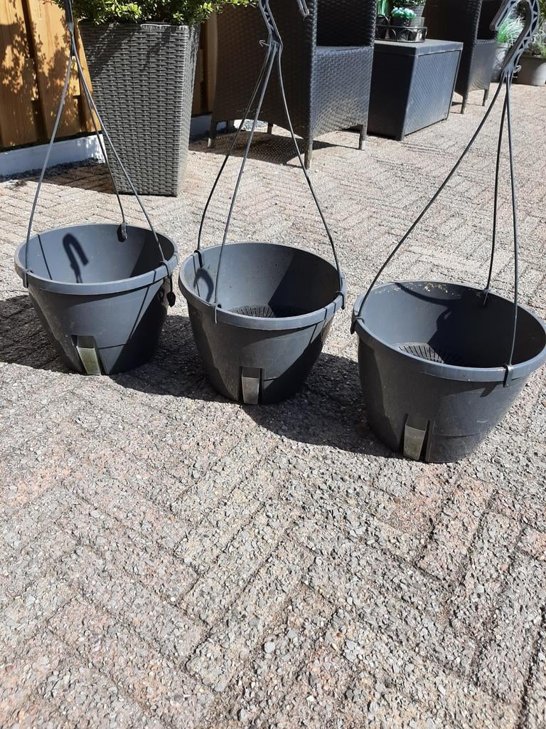3 bloembakken hangers met waterreservoir, Ophalen, Rond, Kunststof