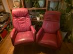 2 Rode lederen relaxfauteuils - Gebruikt, Huis en Inrichting, Fauteuils, Ophalen, Gebruikt, 75 tot 100 cm, Retro