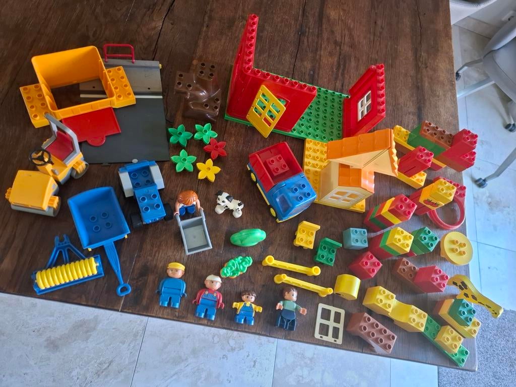Duplo. Boom-Tractor met kar. Blokken-Huis-Poppetjes ea, Ophalen, Overige merken