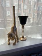 Decoratieve kandelaar en beeldje, Gebruikt, Zwart, Ophalen of Verzenden, Metaal