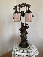 Vintage Franse tafellamp metaal 2 glazen kapjes, Ophalen, Gebruikt, 50 tot 75 cm, Vintage klassiek