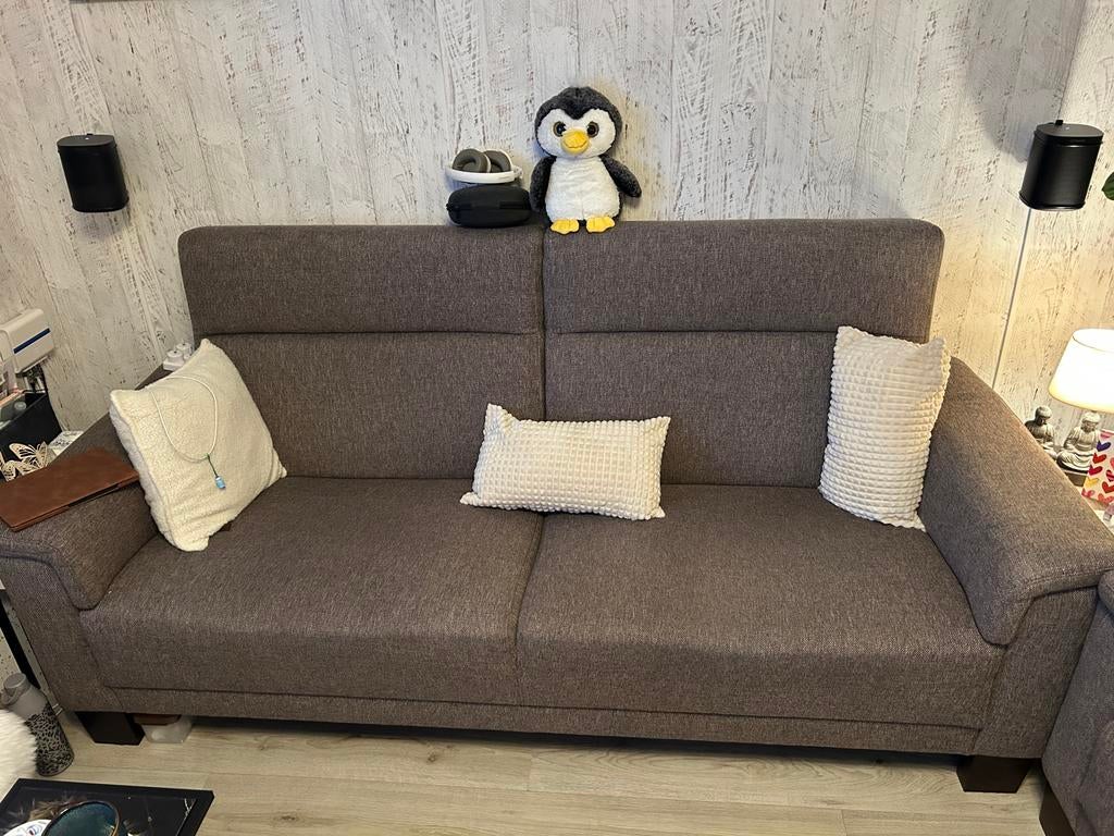 Comfortabele3 + 2-zitsbank in stof - Zo goed als nieuw, 150 tot 200 cm, Tweepersoons, 75 tot 100 cm, Ophalen of Verzenden