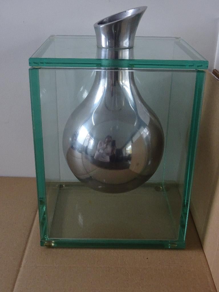 Lisa Mori '80 design glas vaas glazen kubus met vaas kunst, Ophalen of Verzenden