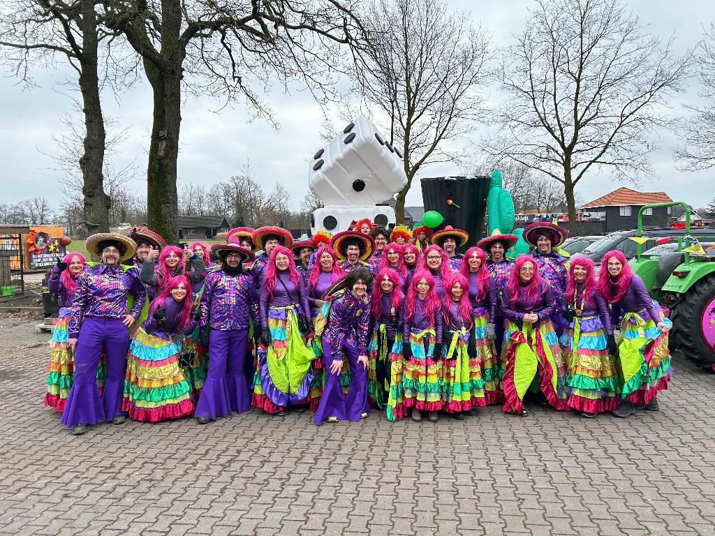 Mooie kleurrijke carnavals loopgroep groot - 40 personen, Kleding | Dames, Ophalen, Zo goed als nieuw, Maat 38/40 (M), Carnaval