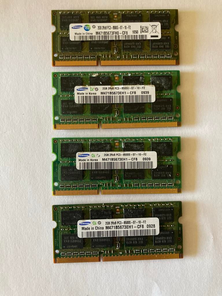 4x Samsung 8500S DDR3 SODIMM 2 GB RAM geheugen, Computers en Software, Gebruikt, DDR3, Ophalen of Verzenden, 2 GB