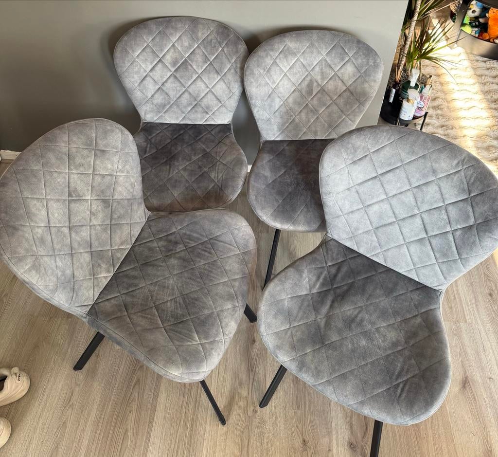 4 lichtgrijze eetkamerstoelen, Ophalen, Gebruikt, Vier, Stof