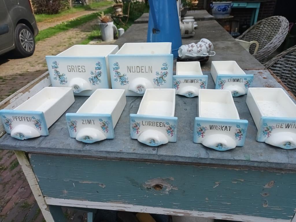 Antieke kruidenbakjes Max Roesler Duitsland, Ophalen of Verzenden