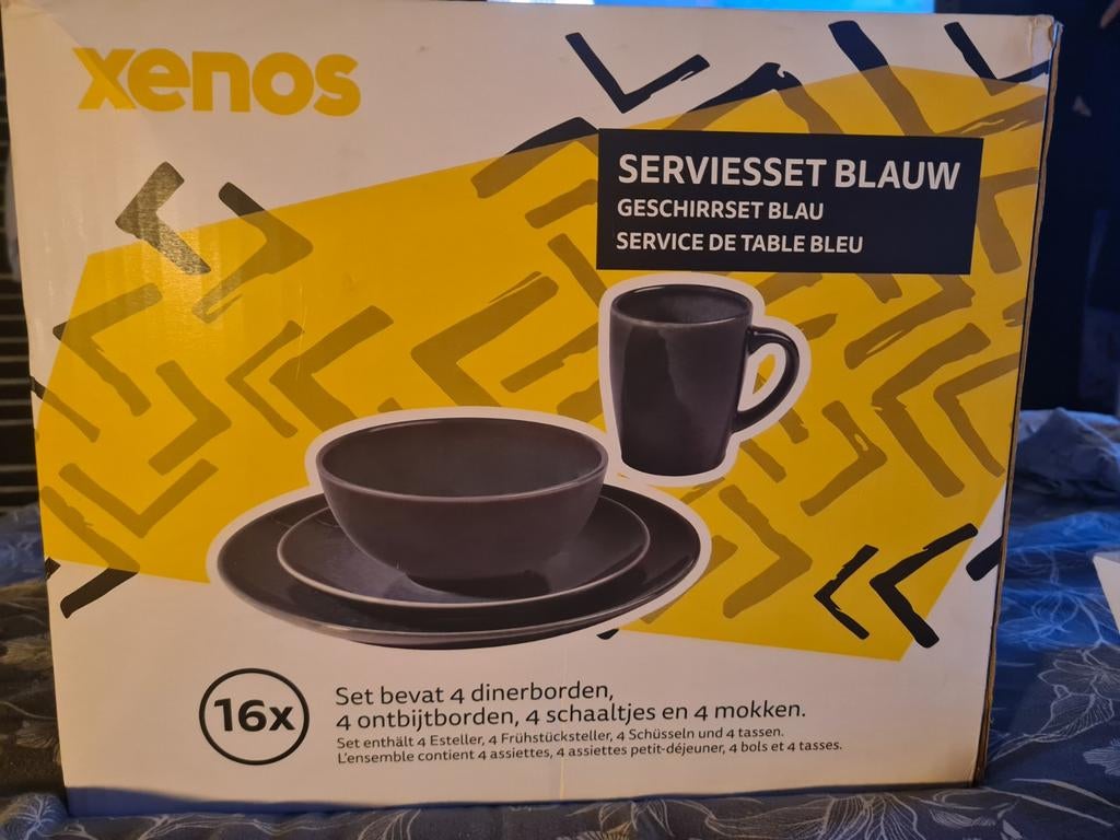 Xenos Servies Blauw - 16-delig, Ophalen, Nieuw, Effen, Compleet servies