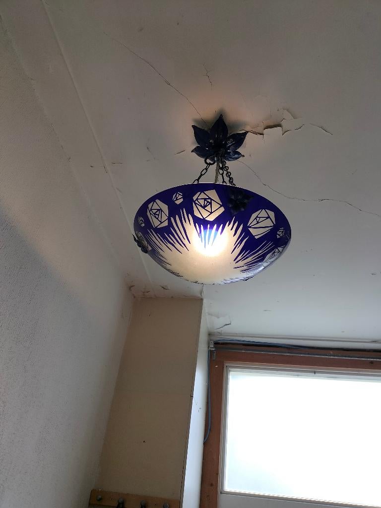 Zeldzame Art Deco Glazen Hanglamp 1930, Antiek en Kunst, Antiek | Lampen, Ophalen