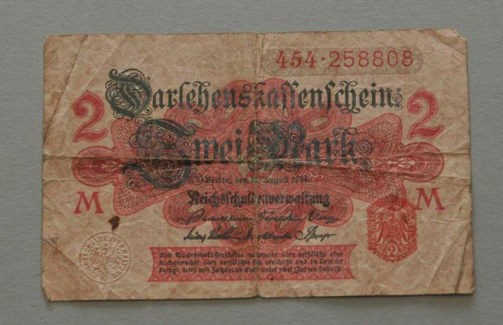 Darlehenskassenschein 2 mark, Postzegels en Munten, Bankbiljetten | Europa | Niet-Eurobiljetten, Los biljet, Duitsland, Ophalen of Verzenden