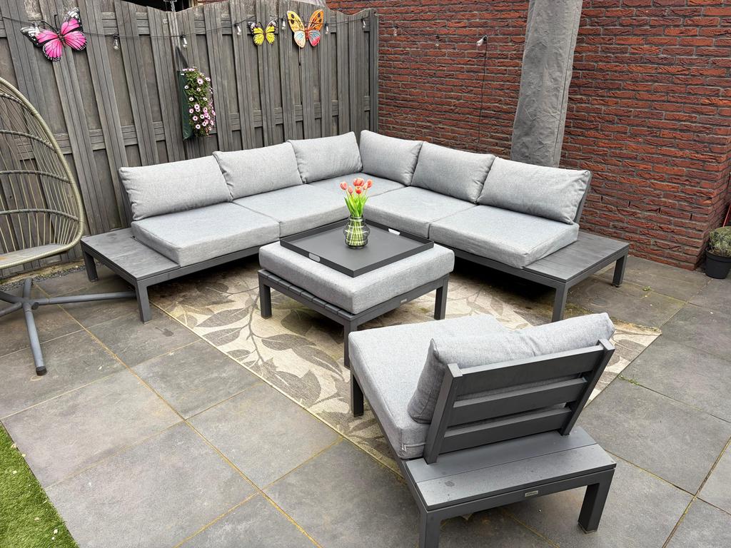 Loungeset 6 personen Garden Impressions met kussens, Ophalen, Gebruikt, 6 zitplaatsen, Aluminium