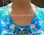 Zilveren NONA ketting met hart hanger roze steentjes nr.485, Verstelbaar, Verzenden, Zo goed als nieuw, Zilver