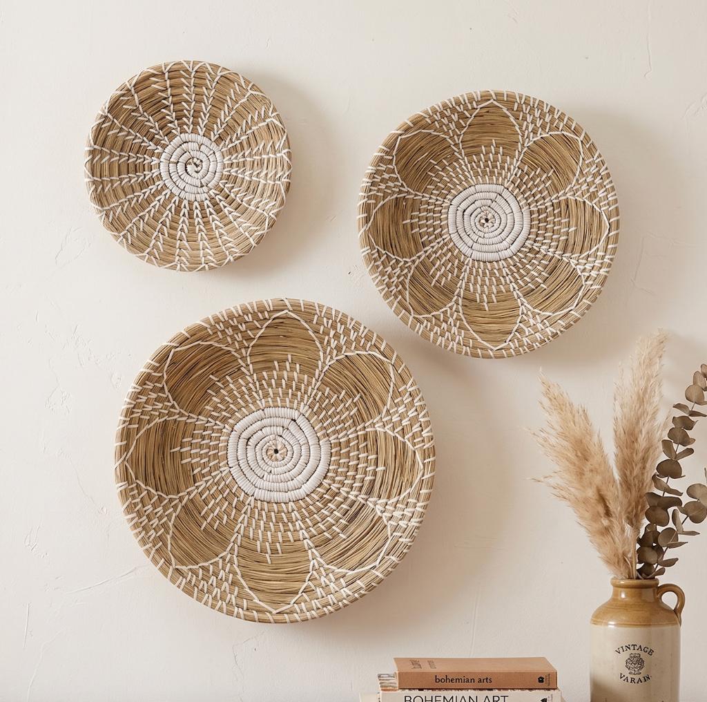 Set van 3 Zeegras Wandschalen (Ø 35cm 30cm en 25cm), Huis en Inrichting, Woonaccessoires | Schalen en Manden, Schaal, Rond, Ophalen of Verzenden