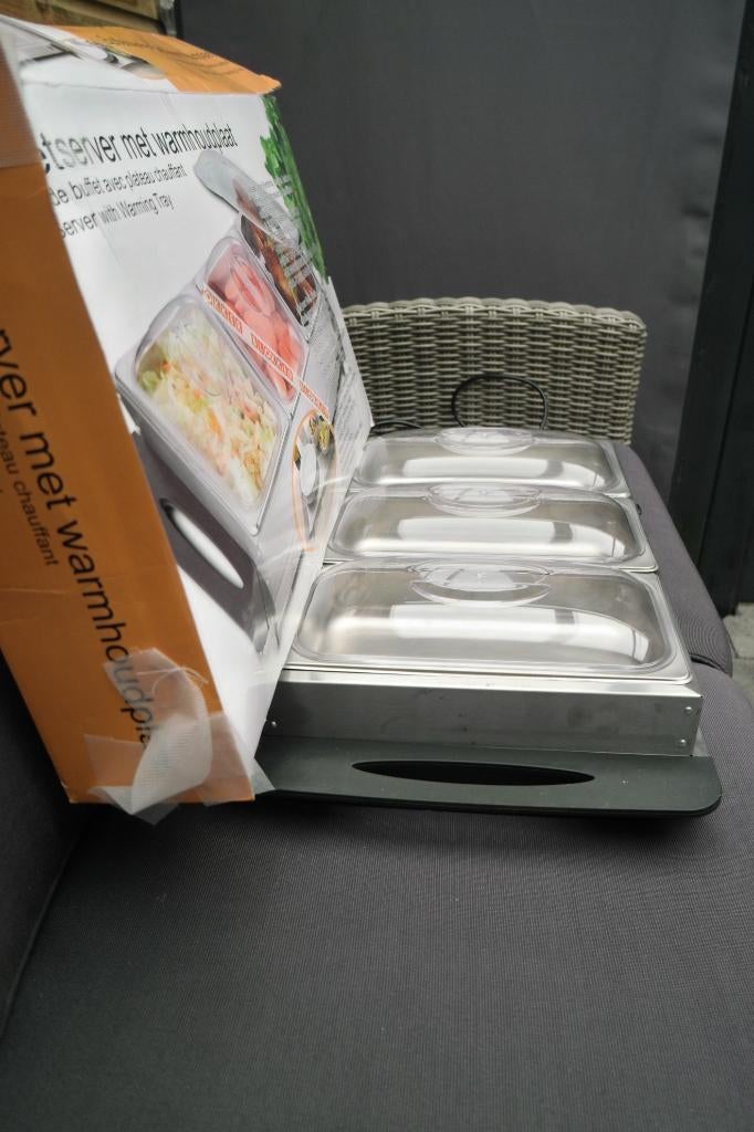 Buffet server Met warm houd plaat, Huis en Inrichting, Ophalen, Overige typen, Zo goed als nieuw, Metaal