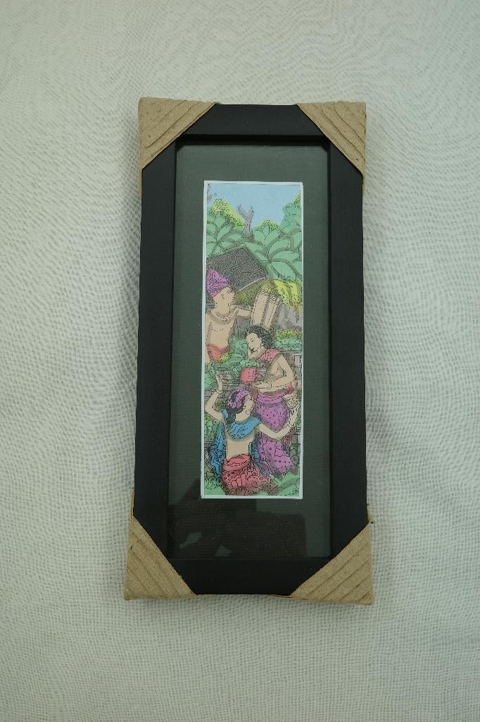 Ingelijst Balinees kunstwerk – dagelijks leven, Ophalen of Verzenden