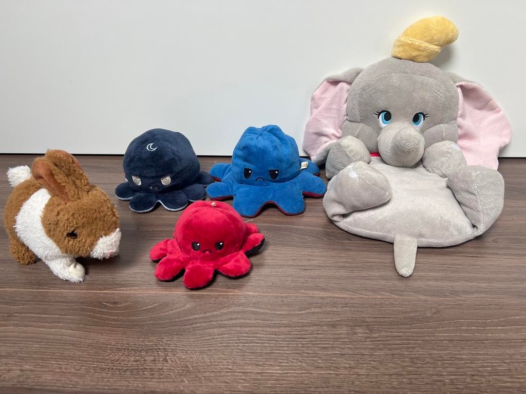 Knuffels: konijn, olifant en omkeerbare octopussen, Gebruikt, Konijn, Ophalen of Verzenden, Middelgroot (20 tot 80 cm)