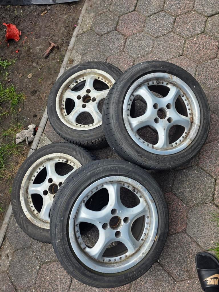 Velgen met banden 4x100, Auto-onderdelen, Banden en Velgen, Ophalen, Gebruikt, 15 inch, Band(en)