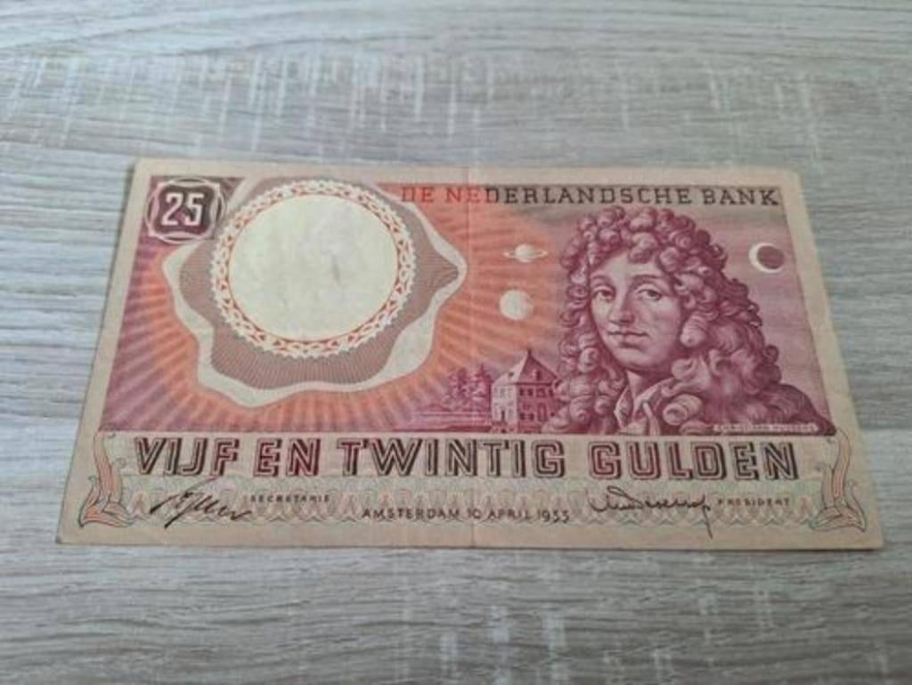 Mooi biljet 25 gulden Huygens, 1955, Postzegels en Munten, Bankbiljetten | Nederland, Ophalen of Verzenden, 25 gulden
