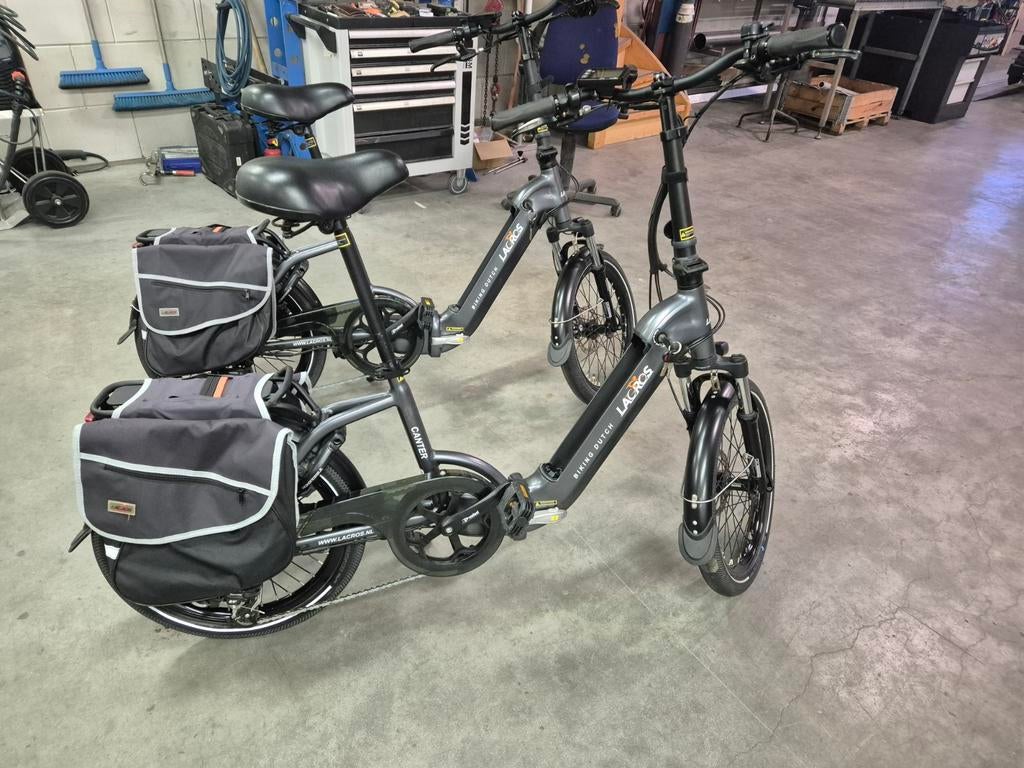 2x Lacros Canter elektrische vouwfietsen met fietstassen, Zo goed als nieuw, Minder dan 47 cm, 50 km per accu of meer, Ophalen
