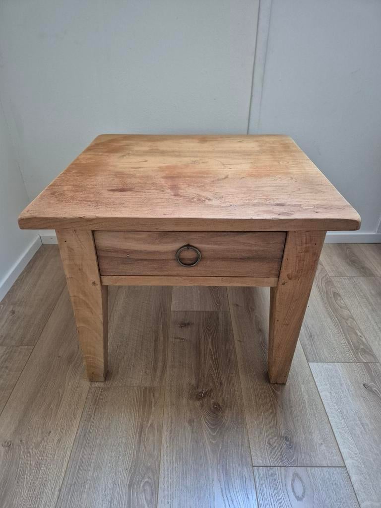 Teak houten bijzettafel met lade., Ophalen, Gebruikt, 50 tot 100 cm, 50 tot 75 cm