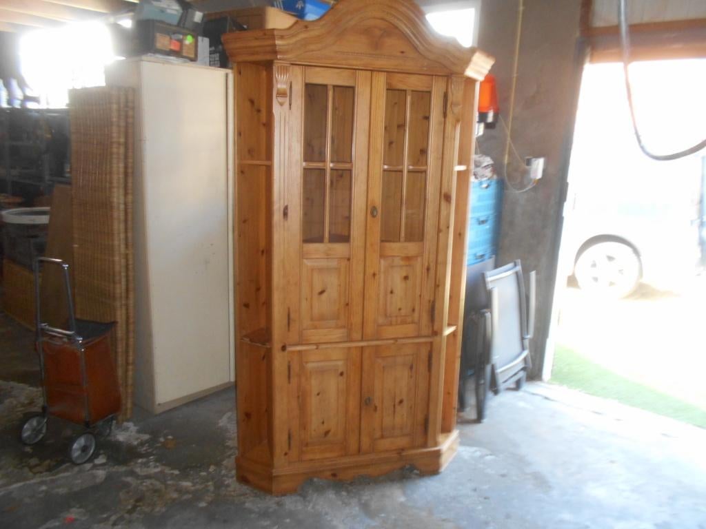 Grenen hoek Vitrine kast, Ophalen, Gebruikt, 50 tot 100 cm, 150 tot 200 cm